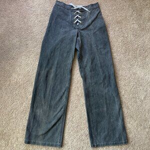 Vintage Lace Up Jeans Womens S Black Wide Leg Y2K Pirate Country Cowboy Emo